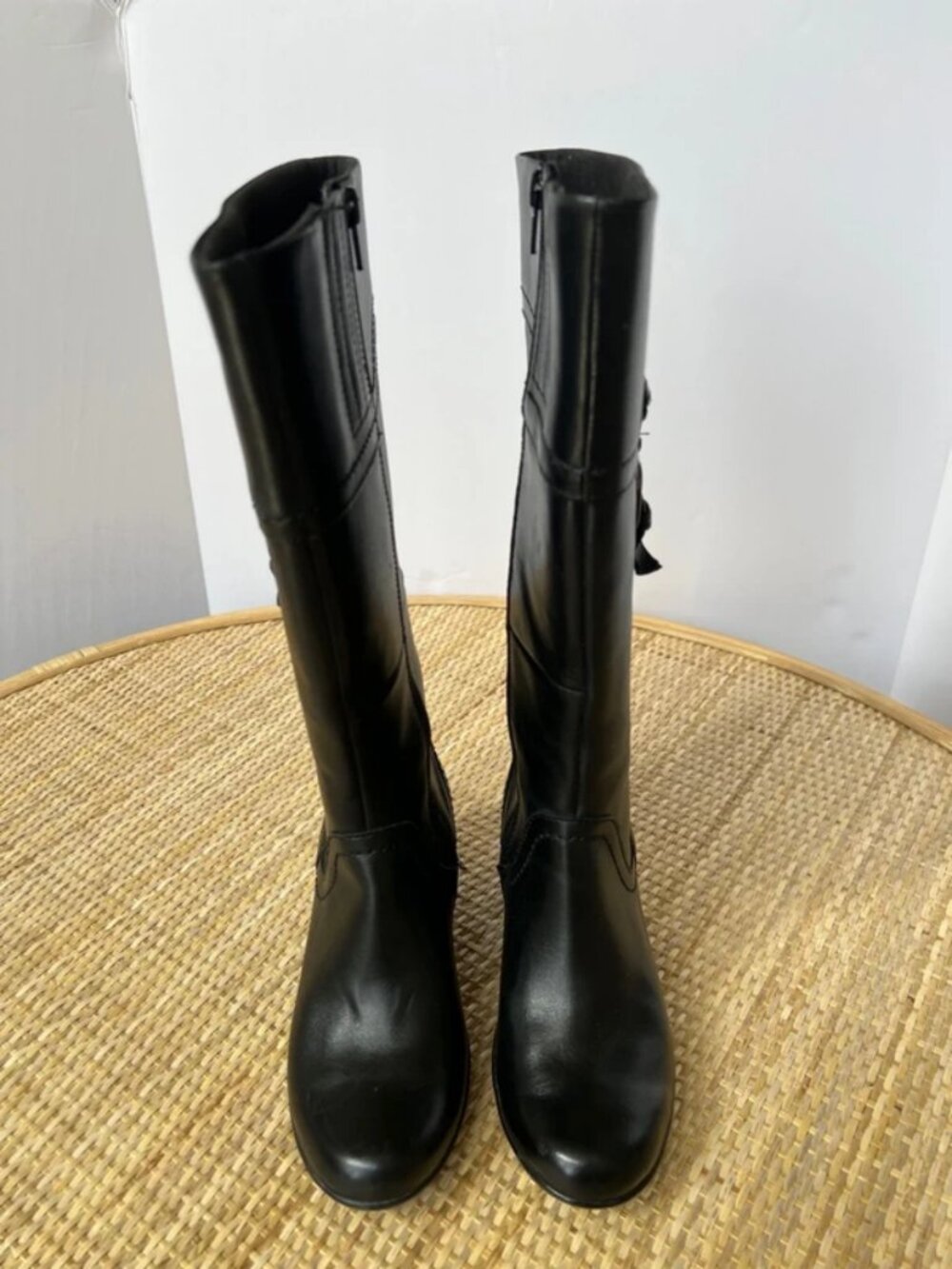 Clarks "Ingalls Vicky" black leather riding boots side buckle low stack heel Wom